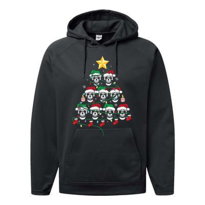 Skull Christmas Tree Pajama Cool Skeleton Santa Hat Performance Fleece Hoodie