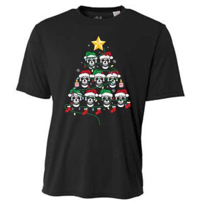 Skull Christmas Tree Pajama Cool Skeleton Santa Hat Cooling Performance Crew T-Shirt