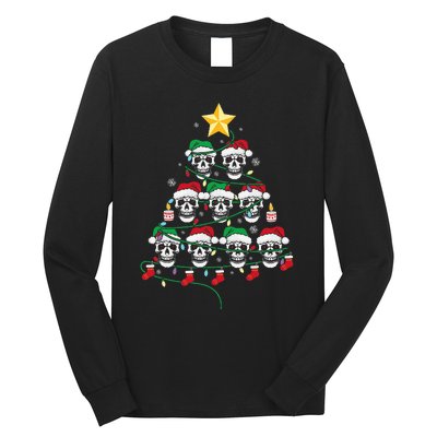 Skull Christmas Tree Pajama Cool Skeleton Santa Hat Long Sleeve Shirt