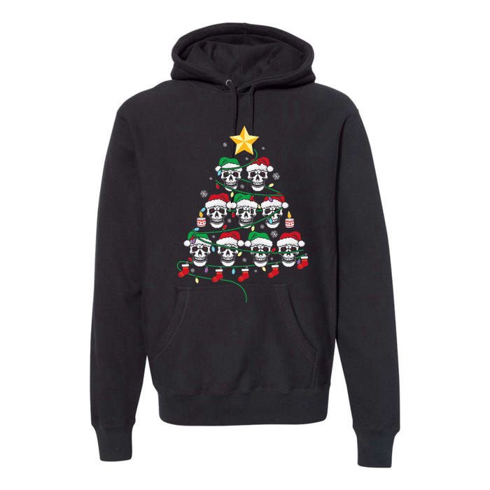 Skull Christmas Tree Pajama Cool Skeleton Santa Hat Premium Hoodie