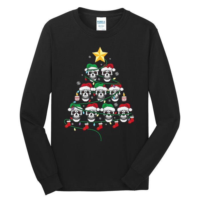 Skull Christmas Tree Pajama Cool Skeleton Santa Hat Tall Long Sleeve T-Shirt