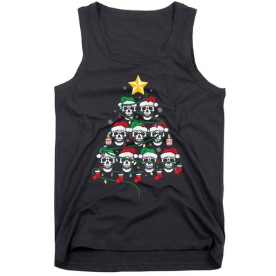 Skull Christmas Tree Pajama Cool Skeleton Santa Hat Tank Top