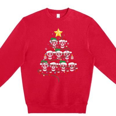 Skull Christmas Tree Pajama Cool Skeleton Santa Hat Premium Crewneck Sweatshirt