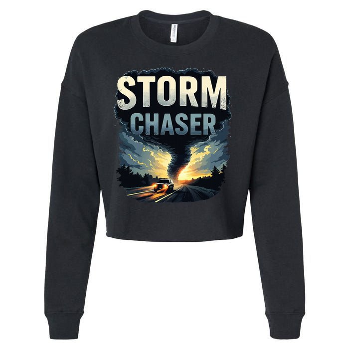 Storm Chaser Tornado Picture Weather Meteorologist Cropped Pullover Crew