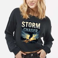 Storm Chaser Tornado Picture Weather Meteorologist Cropped Pullover Crew
