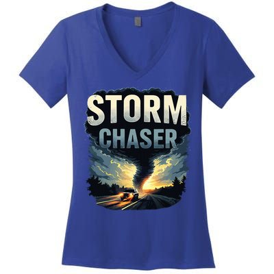 Storm Chaser Tornado Picture Weather Meteorologist Women's V-Neck T-Shirt
