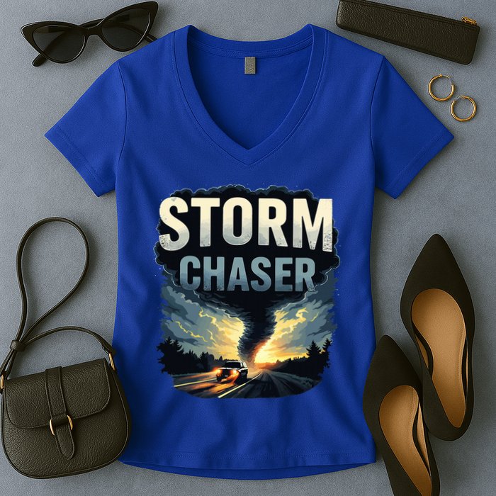 Storm Chaser Tornado Picture Weather Meteorologist Women's V-Neck T-Shirt