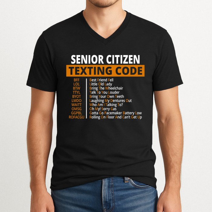Senior Citizen Texting Code Funny V-Neck T-Shirt