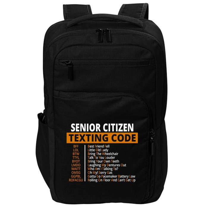 Senior Citizen Texting Code Funny Impact Tech Backpack
