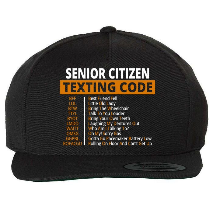 Senior Citizen Texting Code Funny Wool Snapback Cap