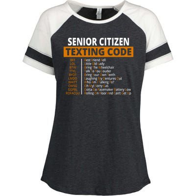 Senior Citizen Texting Code Funny Enza Ladies Jersey Colorblock Tee