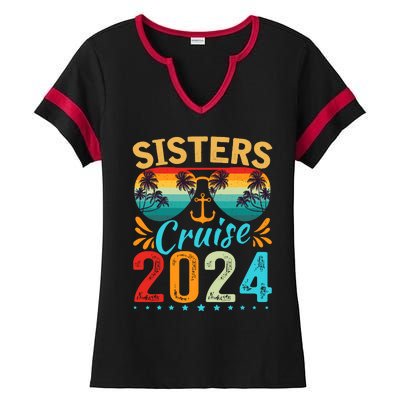 Sisters Cruise Trip 2024 Vacation Travel Sisters Cruising Ladies Halftime Notch Neck Tee