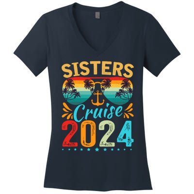 Sisters Cruise Trip 2024 Vacation Travel Sisters Cruising Women's V-Neck T-Shirt