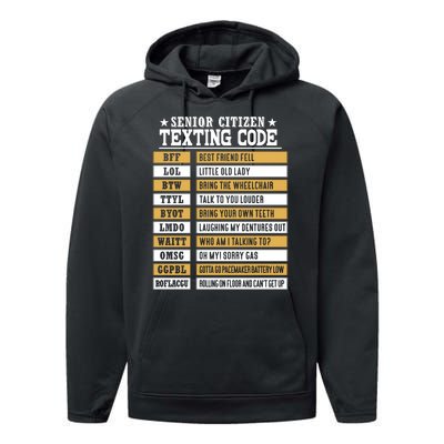 Senior Citizen Texting Code Funny Old People Gift Performance Fleece Hoodie