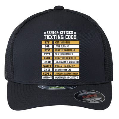 Senior Citizen Texting Code Funny Old People Gift Flexfit Unipanel Trucker Cap