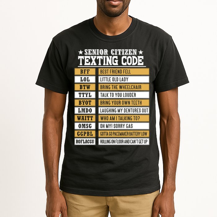 Senior Citizen Texting Code Funny Old People Gift Tall T-Shirt