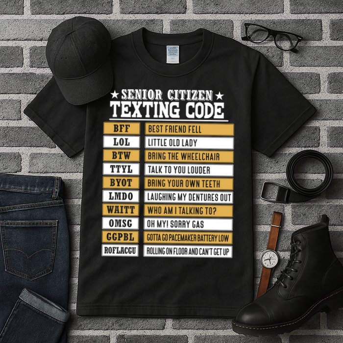 Senior Citizen Texting Code Funny Old People Gift Tall T-Shirt