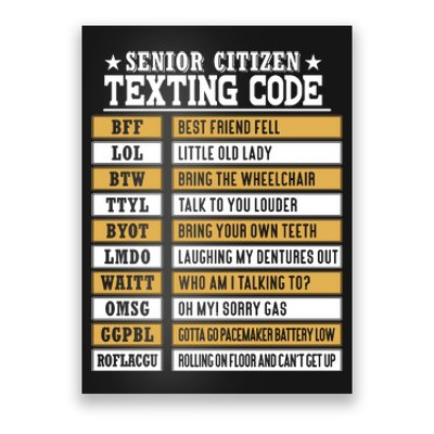 Senior Citizen Texting Code Funny Old People Gift Poster