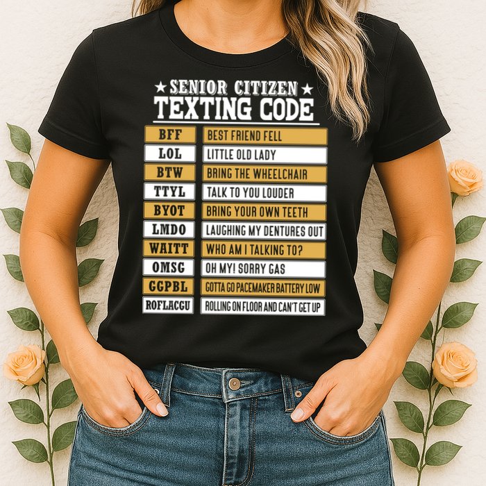 Senior Citizen Texting Code Funny Old People Gift Womens T-Shirt