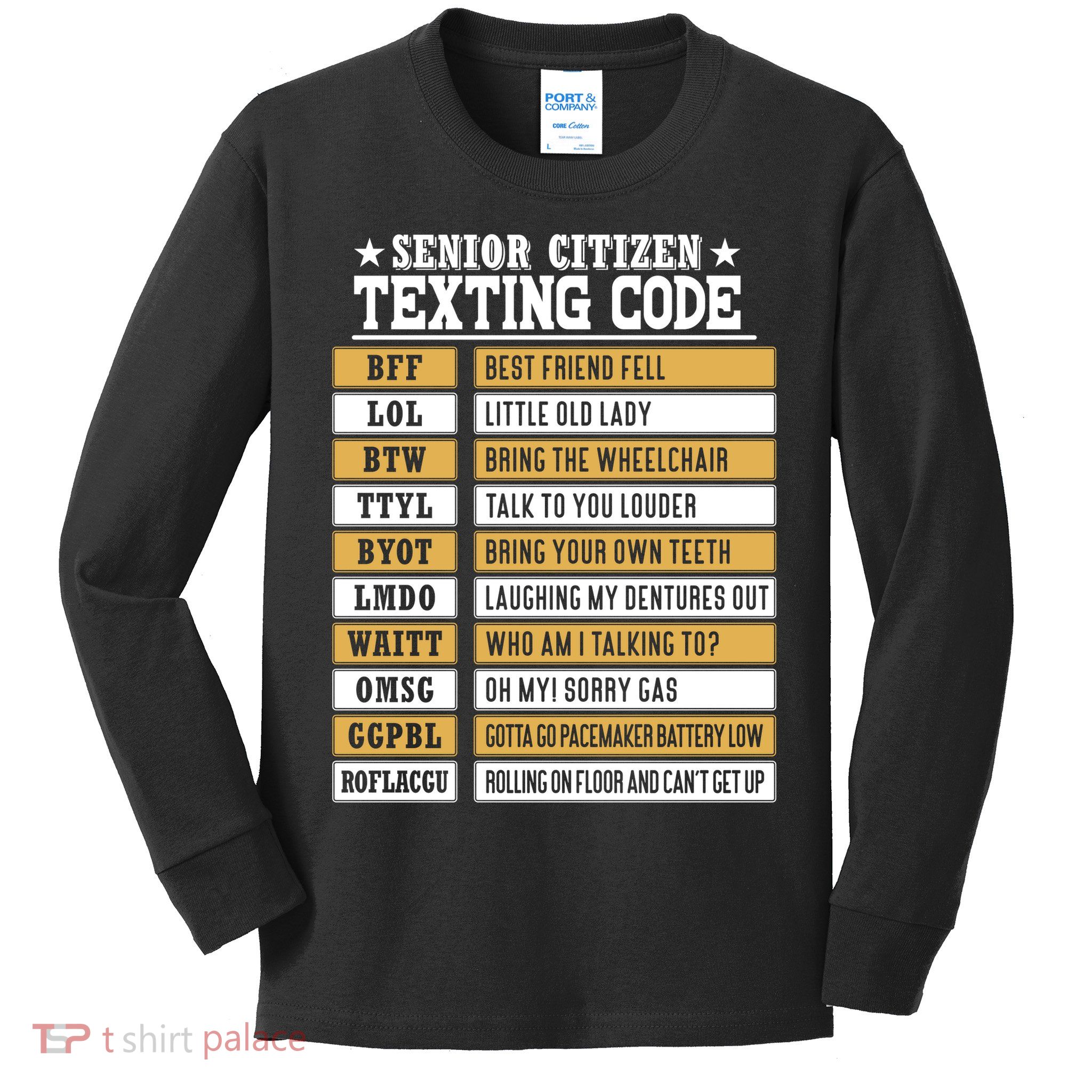 Senior Citizen Texting Code Funny Old People Gift Kids Long Sleeve Shirt