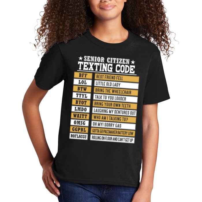 Senior Citizen Texting Code Funny Old People Gift Kids T-Shirt