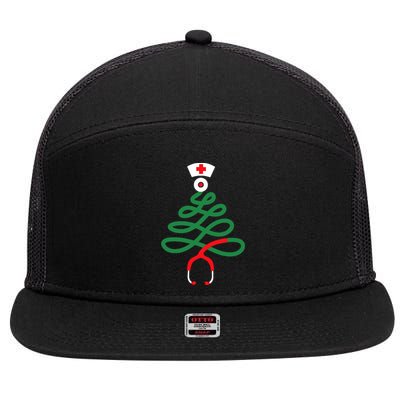 Stethoscope Christmas Tree Nursing Funny Nurse Rn Lpn Squad 7 Panel Mesh Trucker Snapback Hat