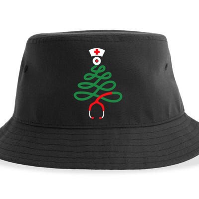 Stethoscope Christmas Tree Nursing Funny Nurse Rn Lpn Squad Sustainable Bucket Hat