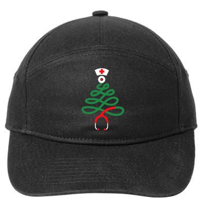 Stethoscope Christmas Tree Nursing Funny Nurse Rn Lpn Squad 7-Panel Snapback Hat