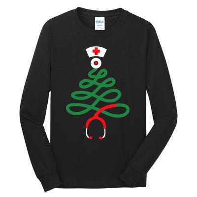 Stethoscope Christmas Tree Nursing Funny Nurse Rn Lpn Squad Tall Long Sleeve T-Shirt