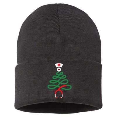 Stethoscope Christmas Tree Nursing Funny Nurse Rn Lpn Squad Sustainable Knit Beanie