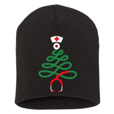 Stethoscope Christmas Tree Nursing Funny Nurse Rn Lpn Squad Short Acrylic Beanie