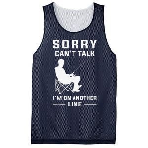 Sorry Can't Talk I'm On Another Line Funny Fishing Mesh Reversible Basketball Jersey Tank