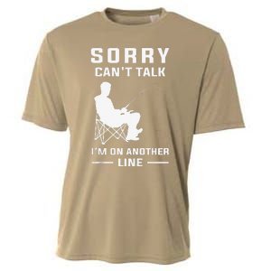 Sorry Can't Talk I'm On Another Line Funny Fishing Cooling Performance Crew T-Shirt