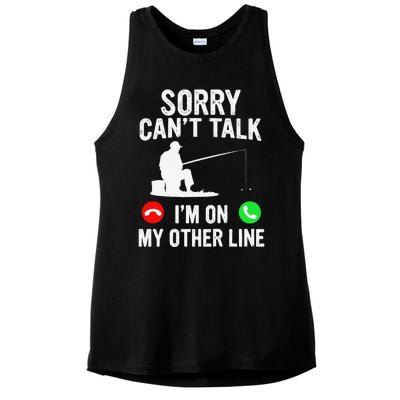 Sorry Can't Talk I'm On My Other Line Vintage Fishing Ladies PosiCharge Tri-Blend Wicking Tank