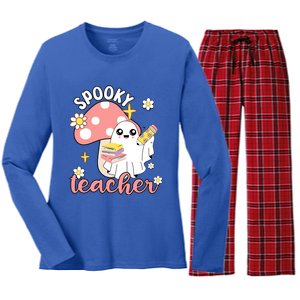 Spooky Cute Teacher Halloween Ghost Cute Gift Women's Long Sleeve Flannel Pajama Set 