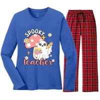 Spooky Cute Teacher Halloween Ghost Cute Gift Women's Long Sleeve Flannel Pajama Set 