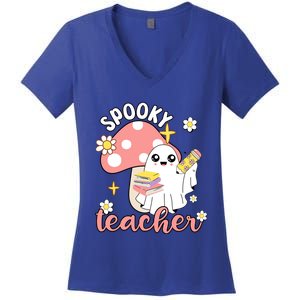 Spooky Cute Teacher Halloween Ghost Cute Gift Women's V-Neck T-Shirt