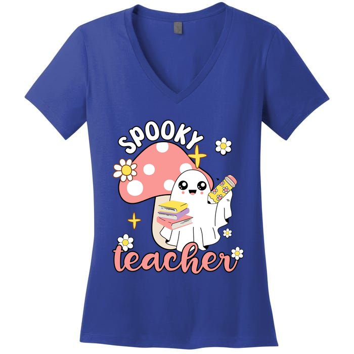 Spooky Cute Teacher Halloween Ghost Cute Gift Women's V-Neck T-Shirt