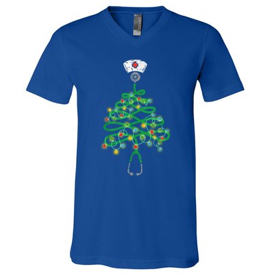 Stethoscope Christmas Tree Nurse Santas Favorite Nurse Elf Meaningful Gift V-Neck T-Shirt