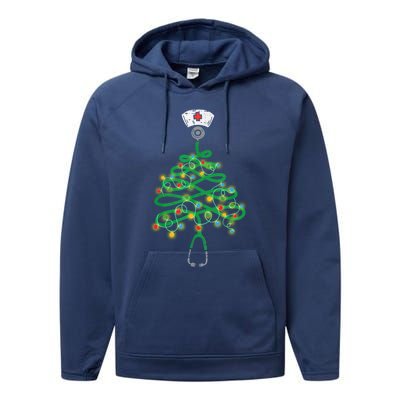 Stethoscope Christmas Tree Nurse Santas Favorite Nurse Elf Meaningful Gift Performance Fleece Hoodie