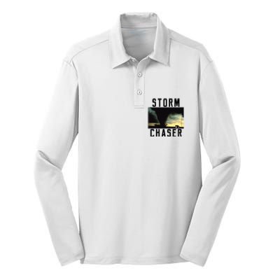 Storm Chaser Tornado Picture Weather Meteorologist Silk Touch Performance Long Sleeve Polo