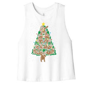 Sloth Christmas Tree Funny Merry Slothmas Lazy Animal Gift Women's Racerback Cropped Tank