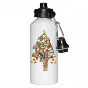 Sloth Christmas Tree Lights Xmas Lover Merry Slothmas Pajama Gift Aluminum Water Bottle