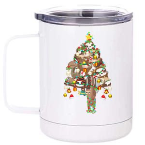 Sloth Christmas Tree Lights Xmas Lover Merry Slothmas Pajama Gift 12 oz Stainless Steel Tumbler Cup