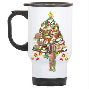 Sloth Christmas Tree Lights Xmas Lover Merry Slothmas Pajama Gift Stainless Steel Travel Mug