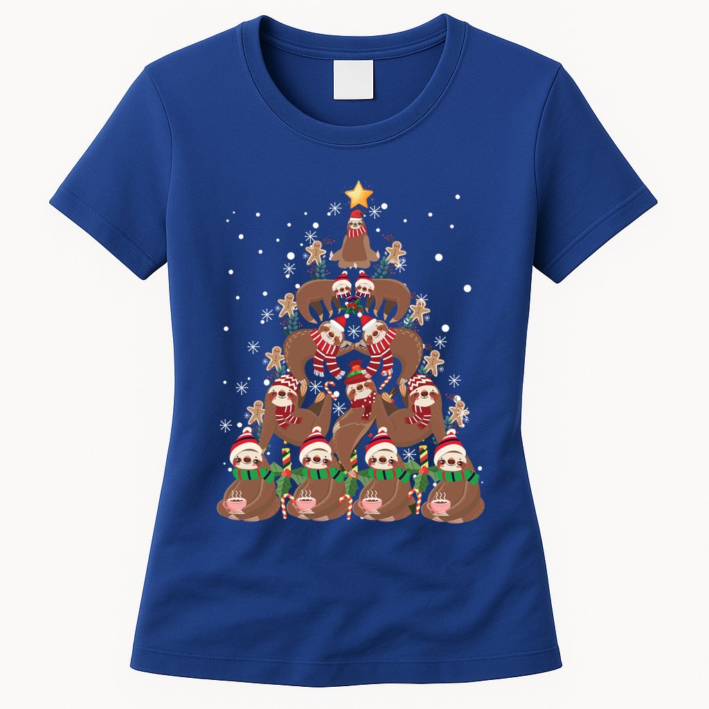 Sloth Christmas Tree Merry Slothmas Xmas Sloth Cool Gift Womens T-Shirt