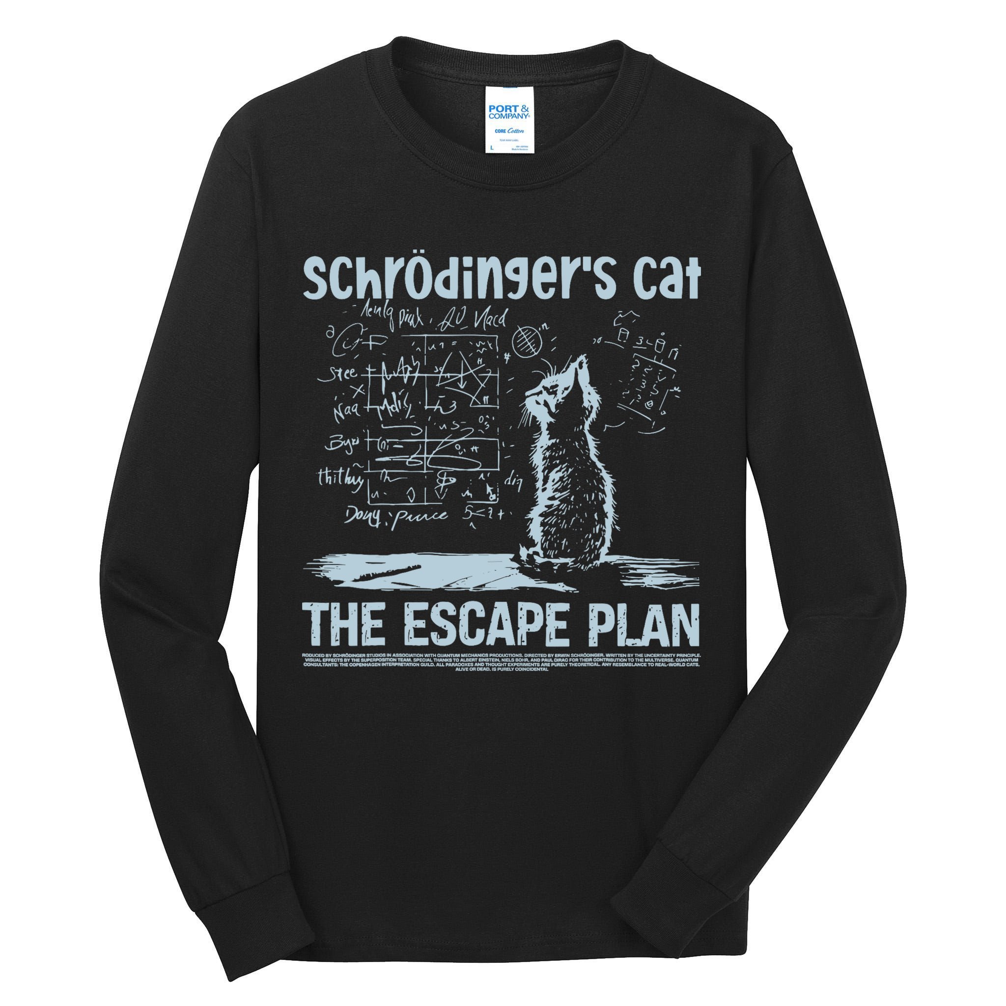 SchröDingers Cat The Escape Plan Funny Science Teacher Tall Long Sleeve T-Shirt