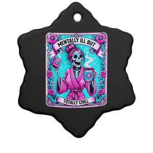 Skeleton Coffee Tarot Card Mentally Ill But Totally Chill Ceramic Star Ornament