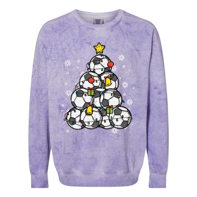 Soccer Christmas Tree Xmas Pajamas Pjs Player Boys Girls Gift Colorblast Crewneck Sweatshirt