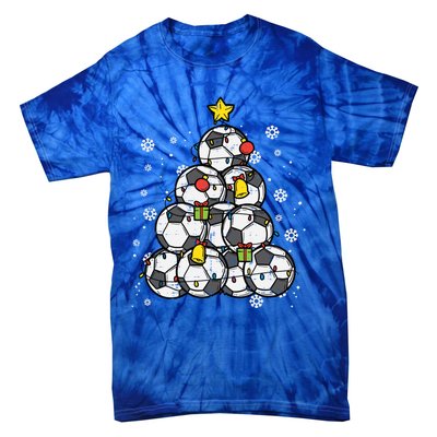 Soccer Christmas Tree Xmas Pajamas Pjs Player Boys Girls Gift Tie-Dye T-Shirt